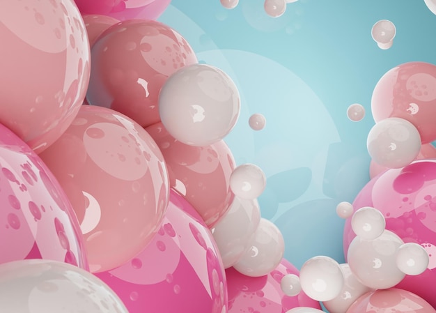 Pastel pink blue palette balls abstract wallpaper and background.Pattern design for trendy poster, flyer, banner, card, cover, brochure. Pastel ball, bubbles floating on the air, gum,spheres.3d render