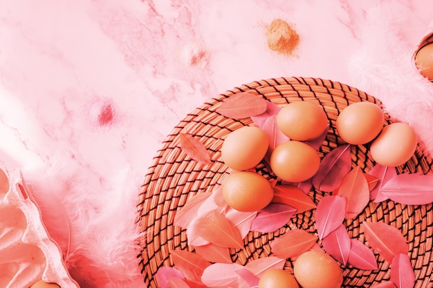 Pastel pink Easter Eggs. Abstract coral