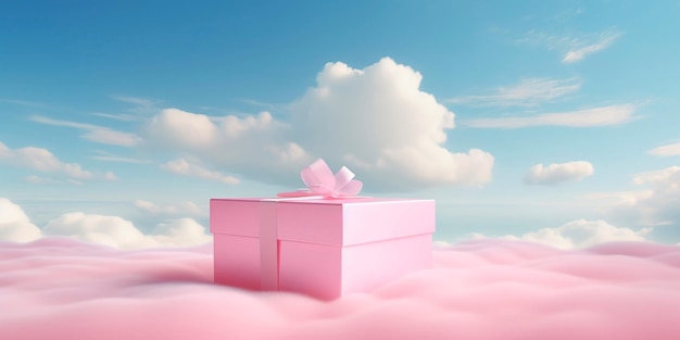 pastel pink gift box set against a dreamy soft cloudfilled sky Generative AI