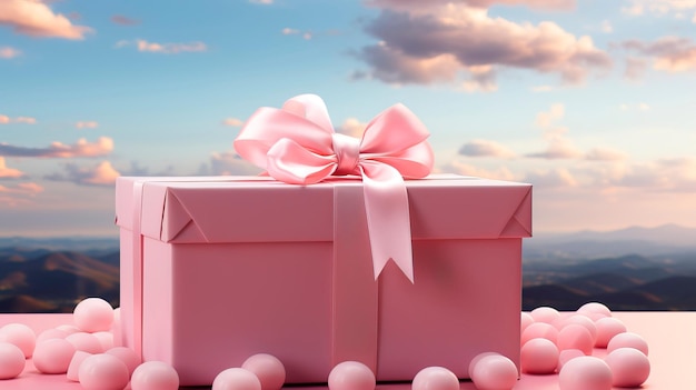 pastel pink gift box set against a dreamy soft cloudfilled sky Generative AI