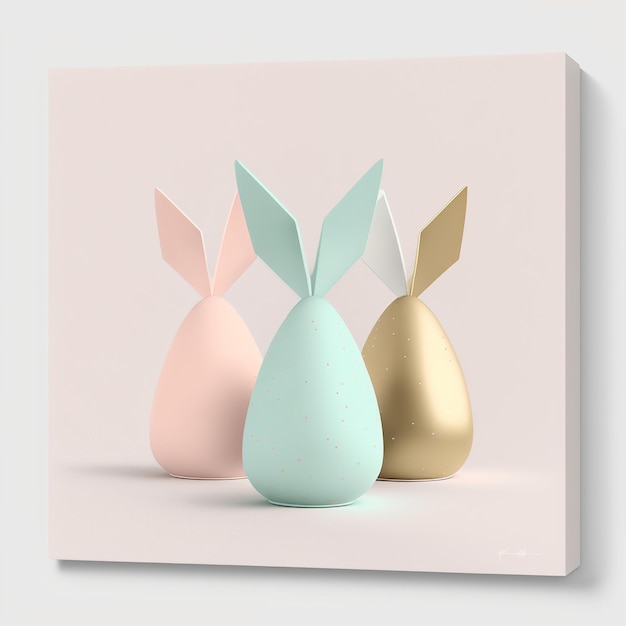 A pastel pink and gold easter egg canvas print with three easter eggs.