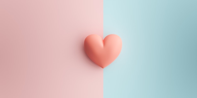 Foto cuore rosa pastello sui due colori sono rosa pastello e blu. il concetto di san valentino