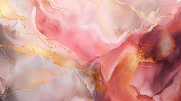 Pastel pink marble alcohol ink drawing effect golden glitter splash elements Generative AI AIG21