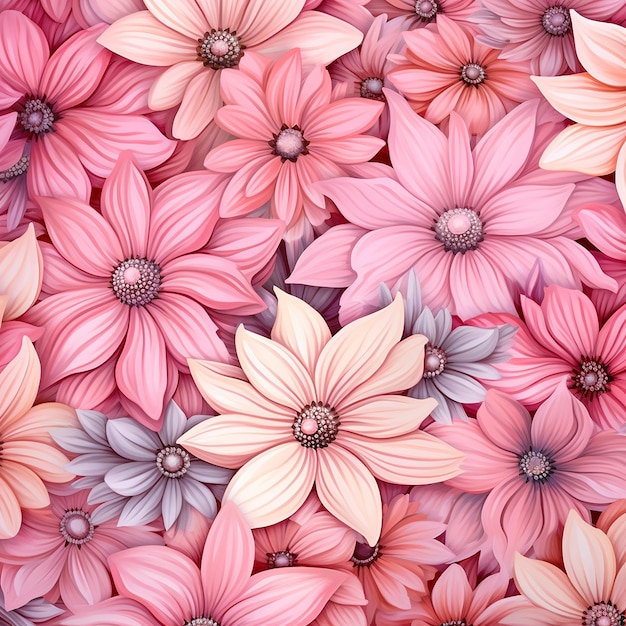 パステル ピンクに描かれた花のシームレスなパターンの生成 ai