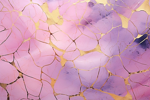 a pastel pink and purple abstract dotted with gold in the style of cracked