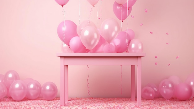 Photo pastel pink table with balloon frame