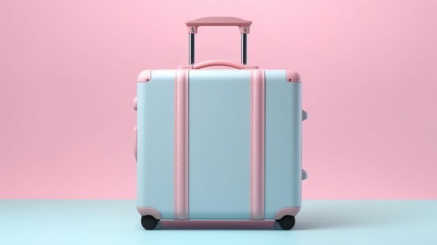 Pastel pink travel suitcase on blue background generative ai