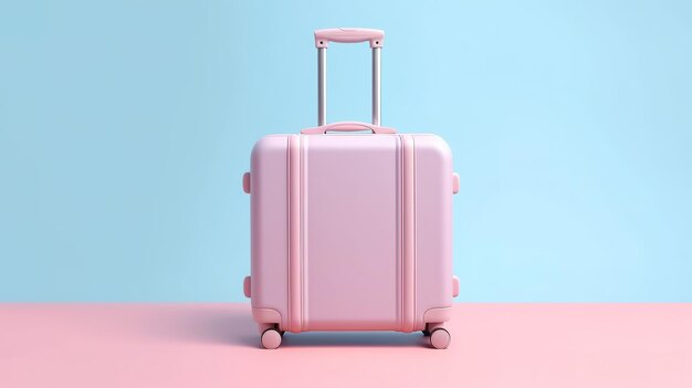 Pastel pink travel suitcase on blue background generative ai