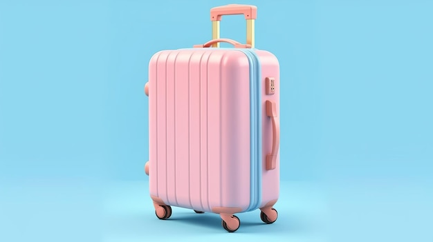 Pastel pink travel suitcase on blue background generative ai