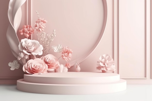 Pastel podium product display flower background Generative AI