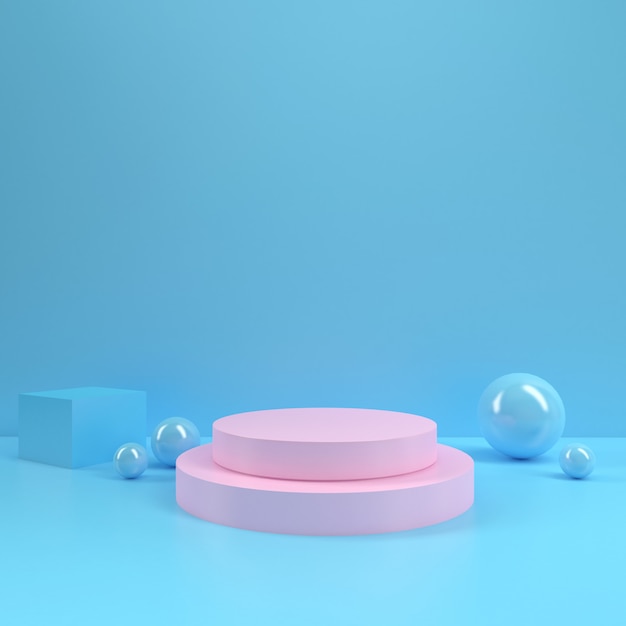 pastel podium rectangle shape circle geometry pink blue room interior product mockup background