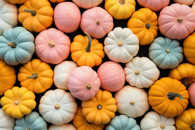 Photo pastel pumpkins top view halloween autumn