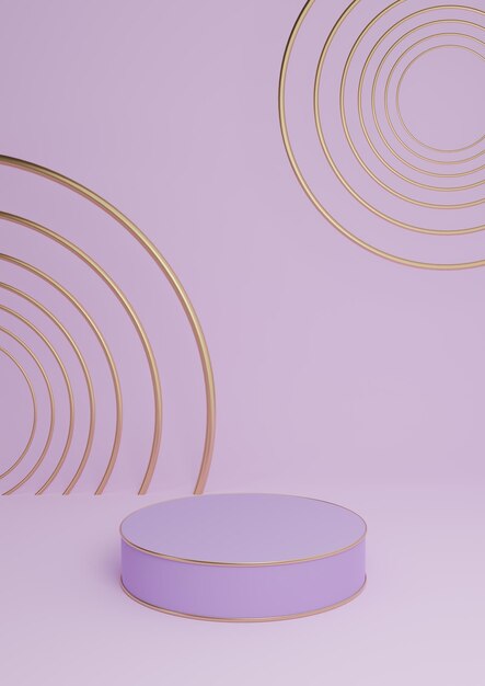 Pastel purple 3D minimal product display luxury podium background abstract composition golden line