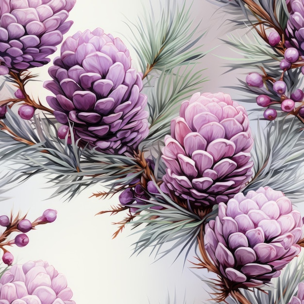 Pastel purple pine cone seamless pattern created with generative AI