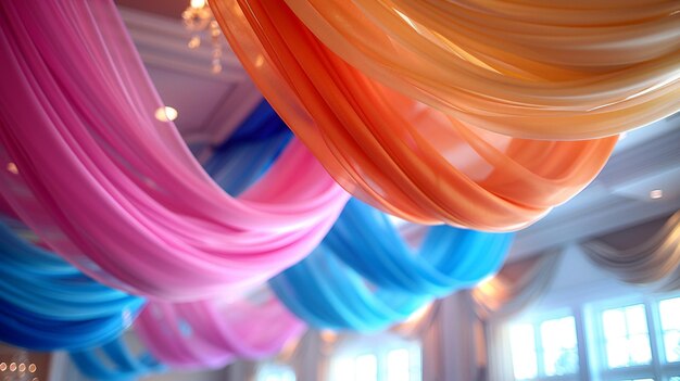 Photo pastel rainbowcolored fabric swags background