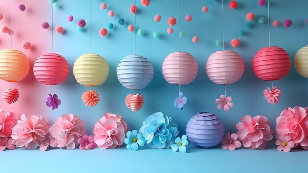 Pastel RainbowColored Paper Garlands Background