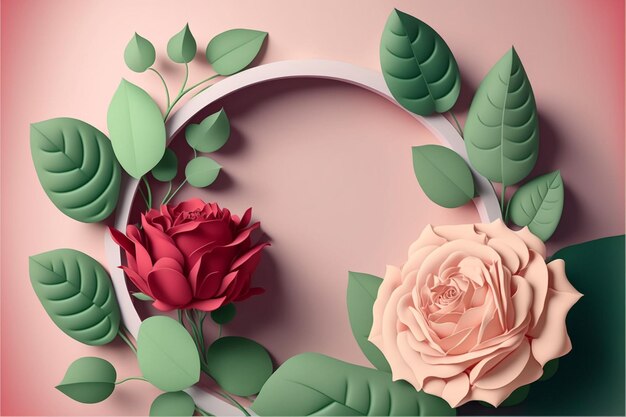 Pastel red rose and product display Generative Ai