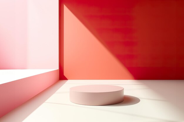 Pastel red round stage on a white tabletop