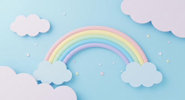 Pastel regenboog met wolken en sterren op de achtergrond