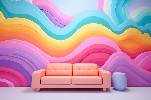 Pastel regenboogkleuren achtergrond kamer interieur Sofa Candy kleuren Onroerend goed illustratie