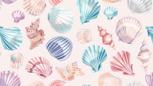 Photo pastel seashells in a nautical pattern ai generated illustration