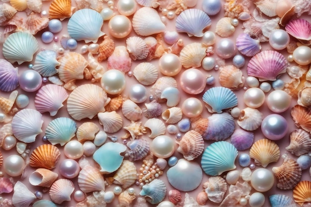 写真 パステルの貝殻の壁紙 パステルの真珠と貝殻の背景 真珠の背景 貝殻の背景 ai 生成
