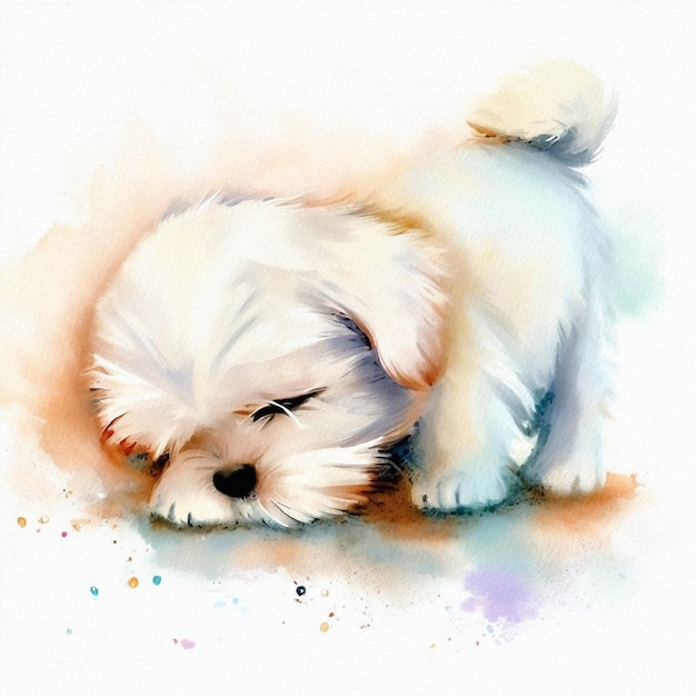 Pastel Serenity aquarel portret van een Maltese puppy