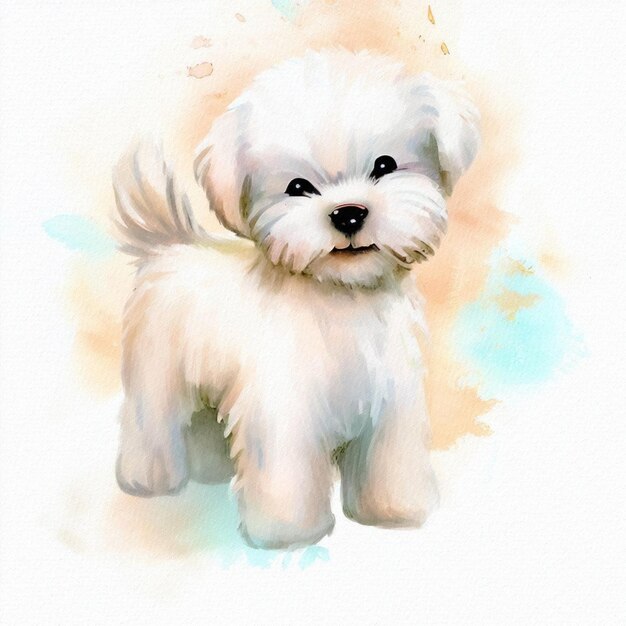 Foto pastel serenity aquarel portret van een maltese puppy