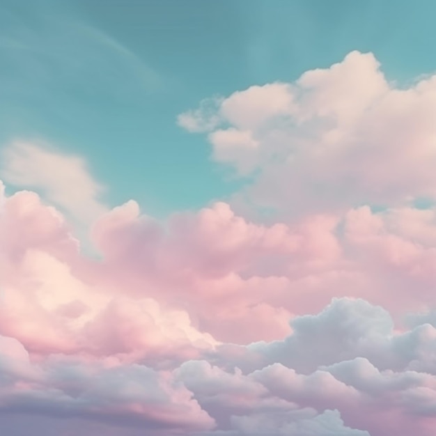 구름과 단어 구름이 있는 파스텔 하늘.