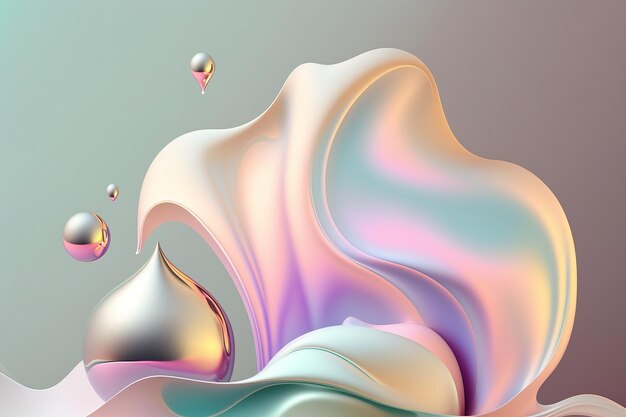 Pastel smooth holographic silky shape with golden drop Generative AI