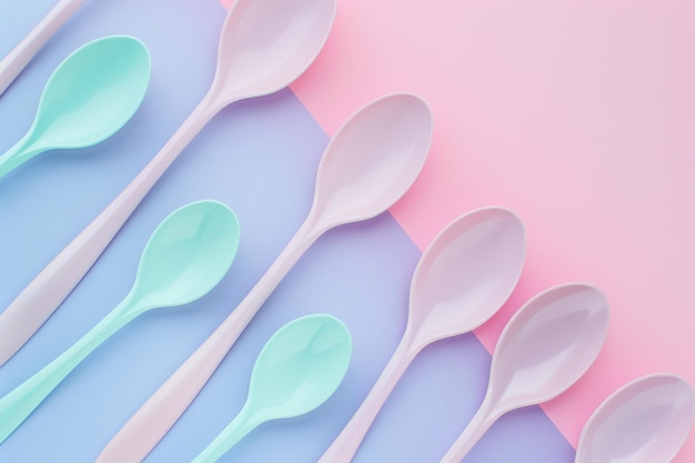 Pastel Spoons on DualToned Background with AI generated