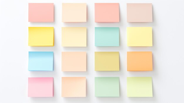 Photo pastel sticky note array on white background