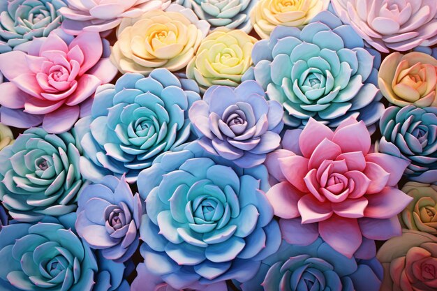 Photo pastel succulents background pastel succulents wallpaper pastel succulents pattern top view succulents background pastel plants background ai generative