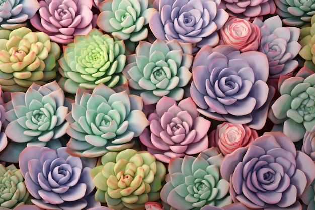 Photo pastel succulents background pastel succulents wallpaper pastel succulents pattern top view succulents background pastel plants background ai generative