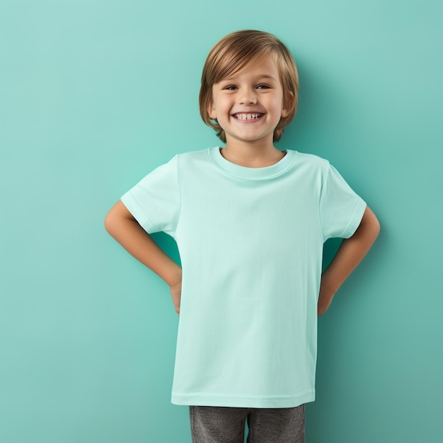 Pastel teal colored t shirt mock up for kids