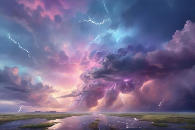 Pastel Thunderstorm Sky Fantasy Thunderstorm Sky Wallpaper Dreamy Pastel Thunderstorm AI Generative