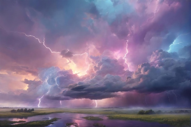 Pastel Thunderstorm Sky Fantasy Thunderstorm Sky Wallpaper Dreamy Pastel Thunderstorm AI Generative