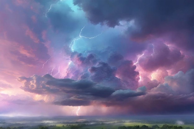 Pastel Thunderstorm Sky Fantasy Thunderstorm Sky Wallpaper Dreamy Pastel Thunderstorm AI Generative