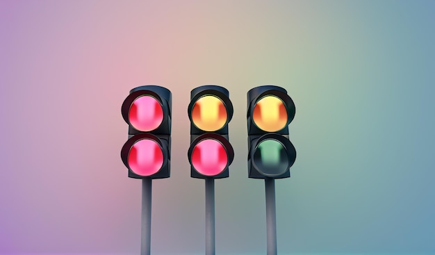 Pastel traffic symphony cartoonstyle traffic lights on minimal background 3d rendering