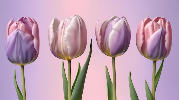 Pastel tulips arranged in a gradient from light pink to lavender