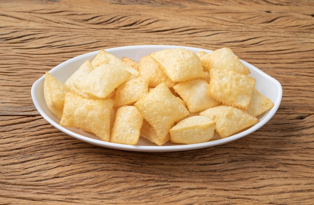 Pastel typical brazilian finger food over wooden table