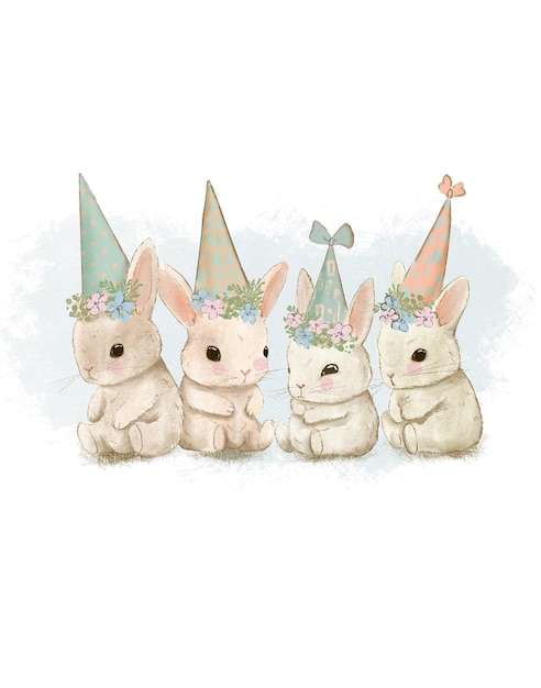 Pastel vintage bunny drawing easter bunny kids birthday card illustration for children's books