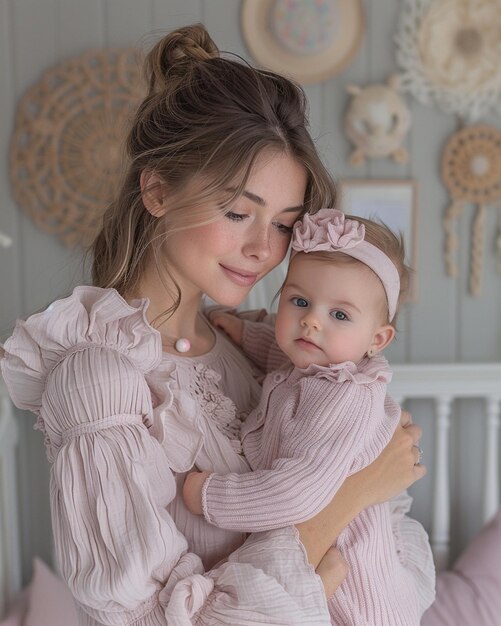 Photo in a pastel violet nursery mother cradles wallpaper