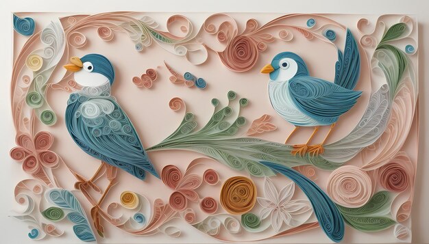 Pastel Wallpaper HD Quilled Bird Mural and Creative Shape Fusion