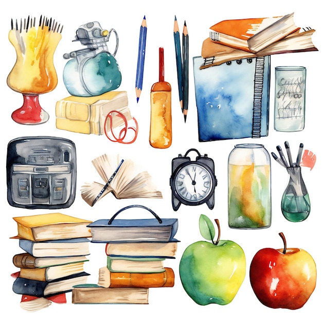 Photo pastel watercolor back to school clip art collection