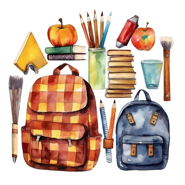 Pastel watercolor back to school clip art collection