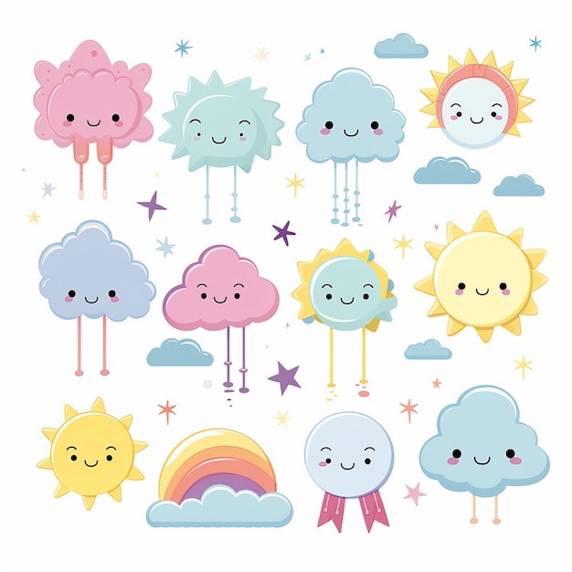 Pastel Weather Whimsy Cute Colorful Decoration Clip Arts