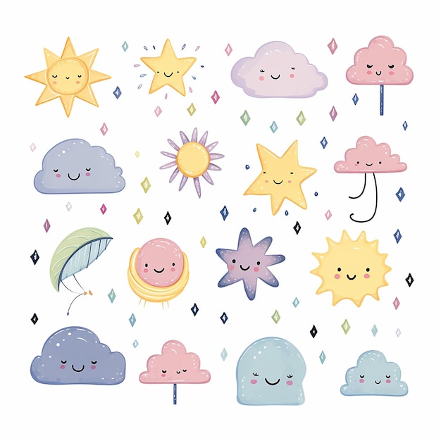 Pastel Weather Whimsy Cute Colorful Decoration Clip Arts