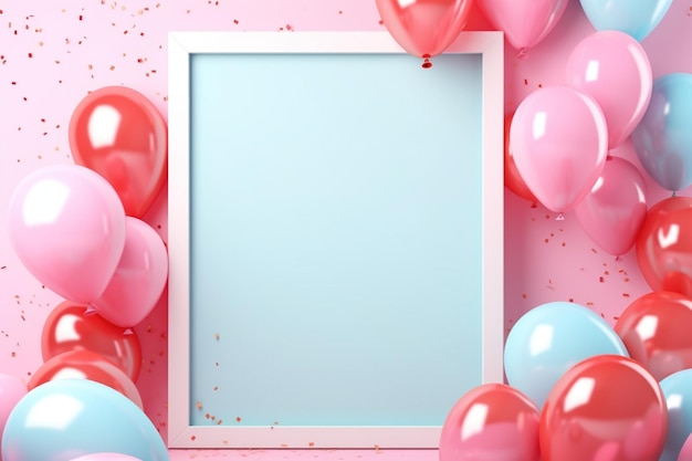 pastelblauw frame met ballonnen