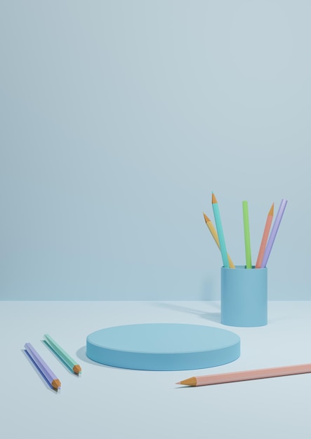 Pastelblauw Illustratie terug naar school productdisplay podiumstandaard zijpotloden op tafelproduct